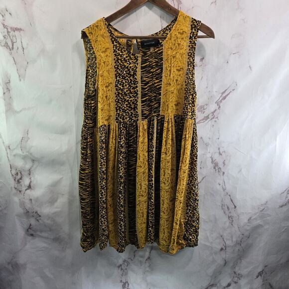 Mink Pink Dress Women Medium Tank Orange Mini Animal Leopard Print Pleated Black - Picture 1 of 14